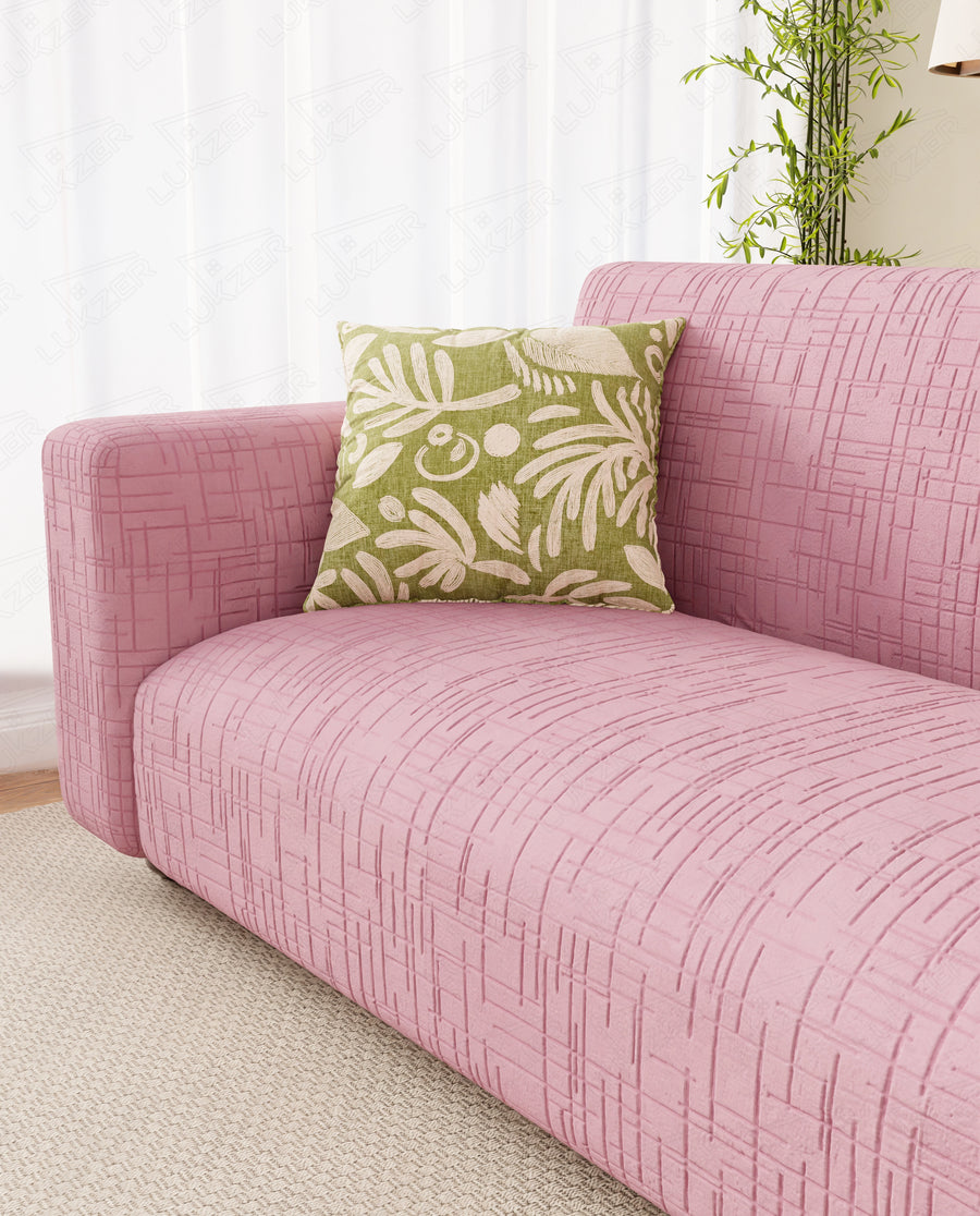 Lukzer Pastel Shades Textured Sofa Cover - Pink Tangled Lines (SC-122-01)