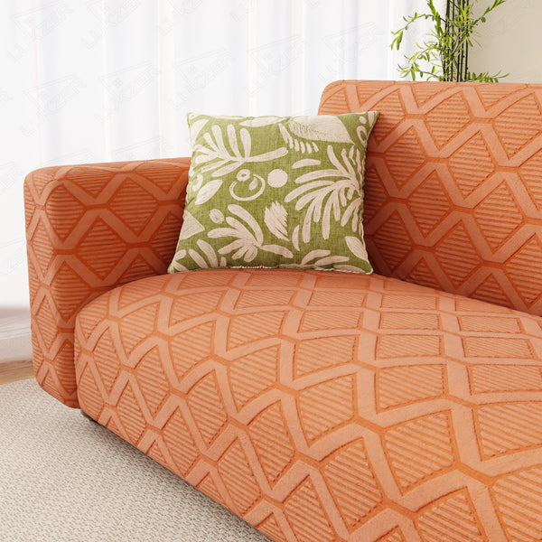 Lukzer Pastel Shades Textured Sofa Cover - Orange Diamond (SC-155-01)