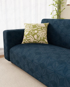 Lukzer Pastel Shades Textured Sofa Cover - Marine Blue Starlight Grid (SC-146-01)