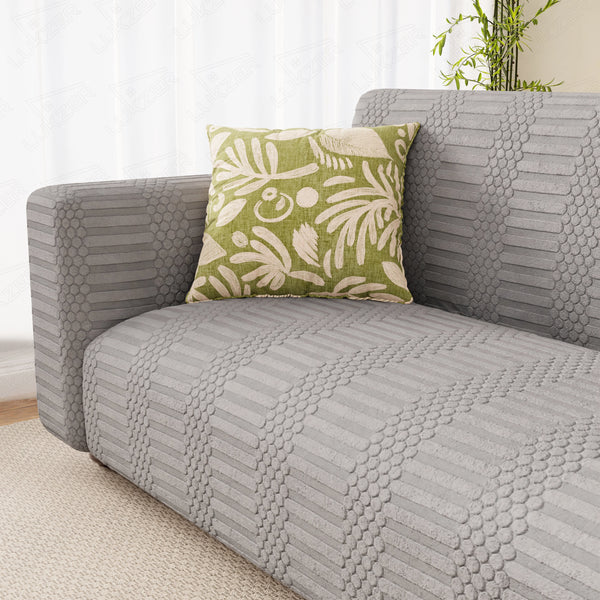 Lukzer Pastel Shades Textured Sofa Cover - Light Grey Dotted Stripe (SC-067-01)