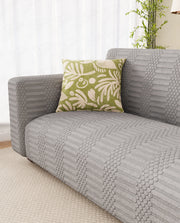 Lukzer Pastel Shades Textured Sofa Cover - Light Grey Dotted Stripe (SC-067-01)