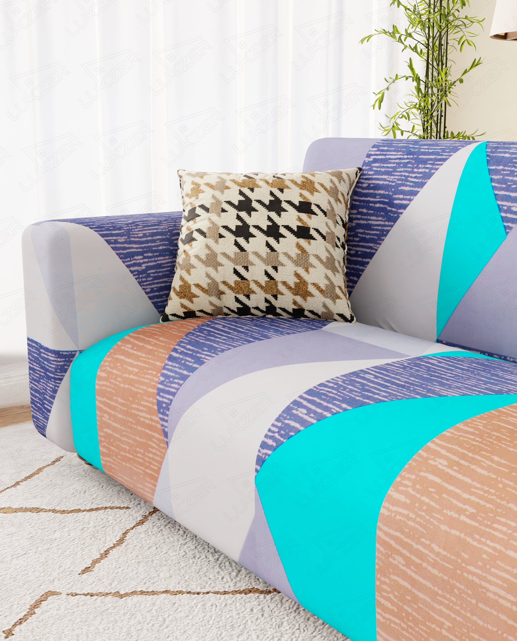 Lukzer Polyester Sofa Cover - Prism Light Blue (SC-046-01)
