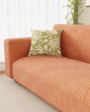 Lukzer Pastel Shades Textured Sofa Cover -  Orange Ripple Lines (SC-162-01)