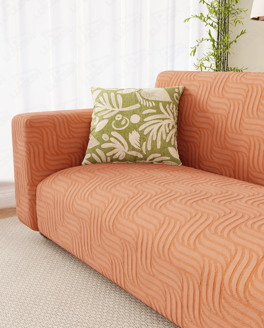 Lukzer Pastel Shades Textured Sofa Cover -  Orange Ripple Lines (SC-162-01)