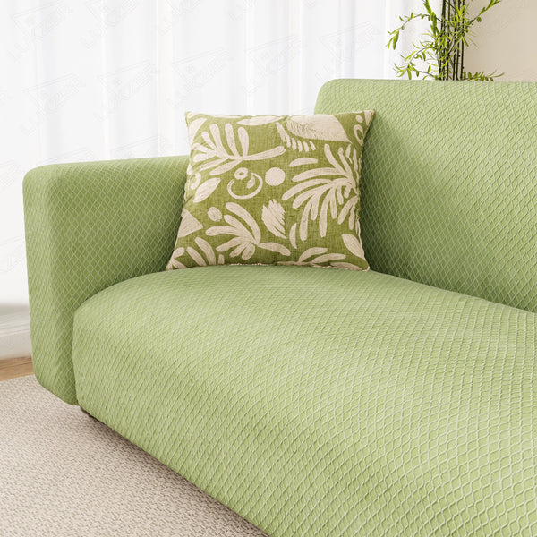Lukzer Pastel Shades Textured Sofa Cover - Green Curved Diamond (SC-085-01)