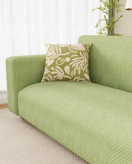 Lukzer Pastel Shades Textured Sofa Cover - Green Curved Diamond (SC-085-01)