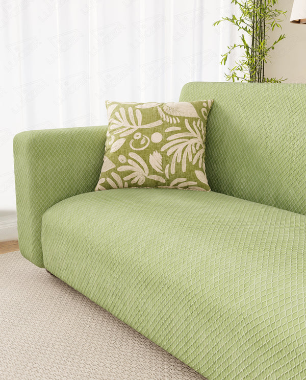 Lukzer Pastel Shades Textured Sofa Cover - Green Curved Diamond (SC-085-01)