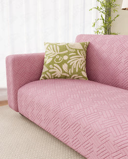 Lukzer Pastel Shades Textured Sofa Cover - Pink Abstract (SC-168-01)