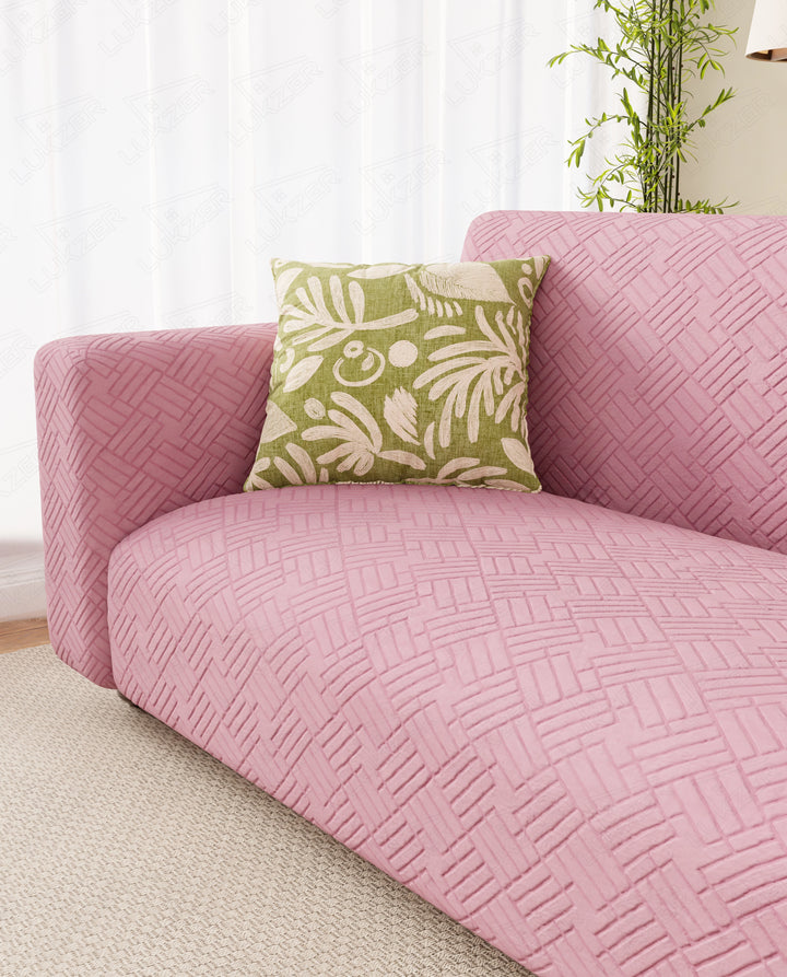 Lukzer Pastel Shades Textured Sofa Cover - Pink Abstract (SC-168-01)