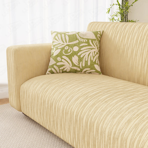 Lukzer Pastel Shades Textured Sofa Cover - Yellow Wavy Stripes (SC-083-01)