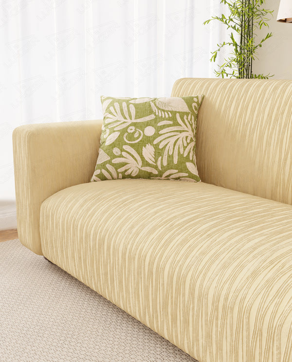 Lukzer Pastel Shades Textured Sofa Cover - Yellow Wavy Stripes (SC-083-01)