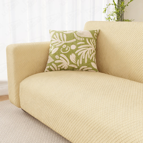 Lukzer Pastel Shades Textured Sofa Cover - Yellow Curved Diamond (SC-087-01)