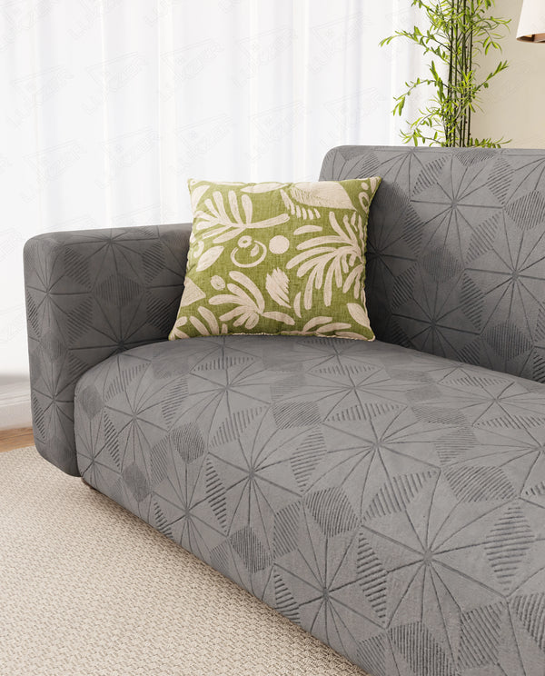 Lukzer Pastel Shades Textured Sofa Cover - Dark Grey Starlight Grid (SC-140-01)