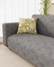 Lukzer Pastel Shades Textured Sofa Cover - Dark Grey Starlight Grid (SC-140-01)