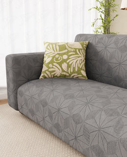 Lukzer Pastel Shades Textured Sofa Cover - Dark Grey Starlight Grid (SC-140-01)