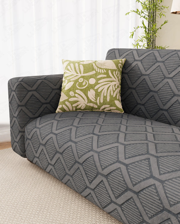 Lukzer Pastel Shades Textured Sofa Cover - Dark Grey Diamond (SC-157-01)