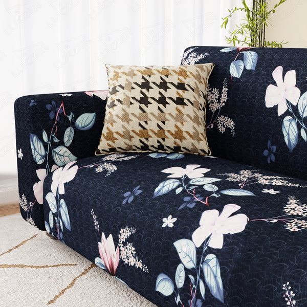 Lukzer Polyester Sofa Cover - Navy Blue Flower (SC-012-01)
