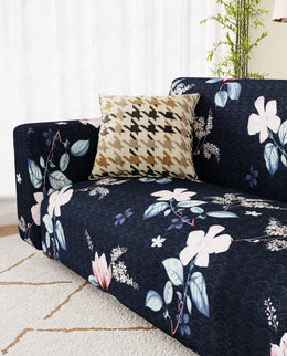 Lukzer Polyester Sofa Cover - Navy Blue Flower (SC-012-01)