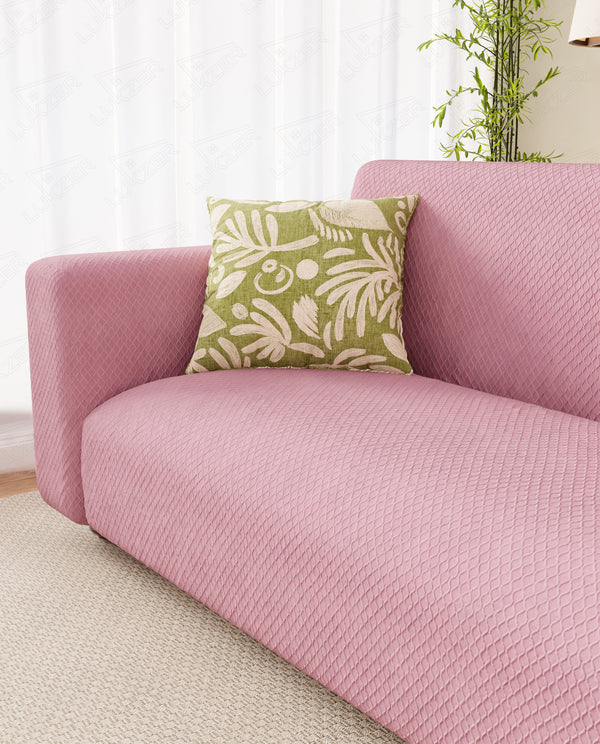 Lukzer Pastel Shades Textured Sofa Cover - Pink Curved Diamond (SC-088-01)