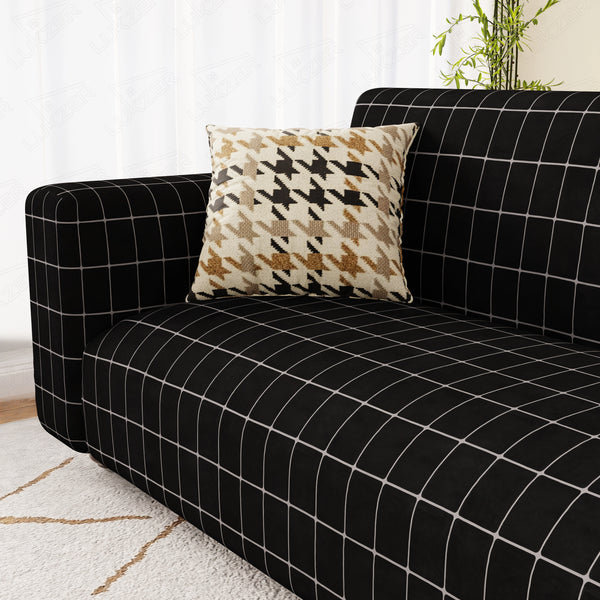 Lukzer Polyester Sofa Cover - Black Checks (SC-028-01)