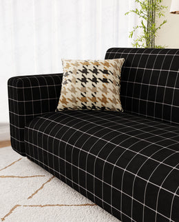 Lukzer Polyester Sofa Cover - Black Checks (SC-028-01)