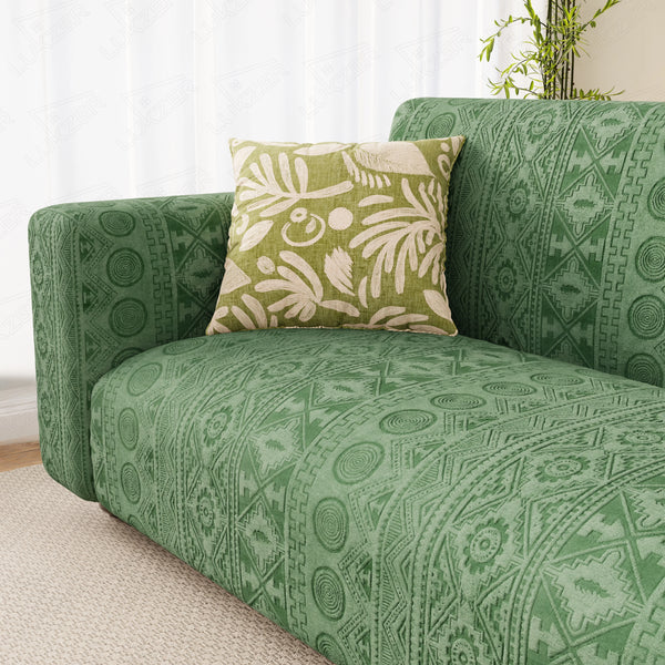 Lukzer Pastel Shades Textured Sofa Cover - Green Tribal Design (SC-071-01)