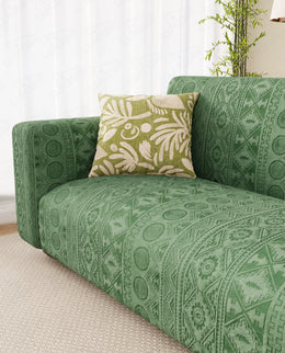 Lukzer Pastel Shades Textured Sofa Cover - Green Tribal Design (SC-071-01)