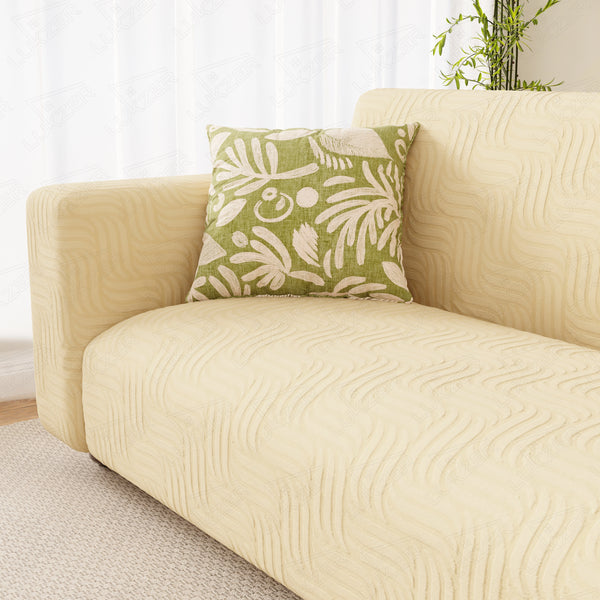 Lukzer Pastel Shades Textured Sofa Cover - Yellow Ripple Lines (SC-163-01)