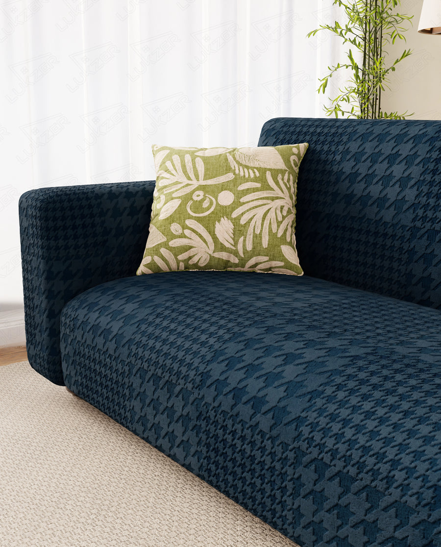 Lukzer Pastel Shades Textured Sofa Cover - Marine Blue Square Knit (SC-180-01)