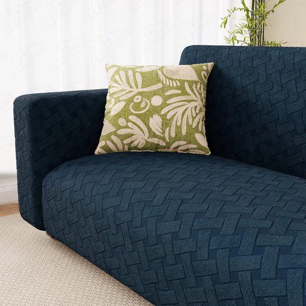 Lukzer Pastel Shades Textured Sofa Cover - Marine Blue Basket Weave (SC-117-01)