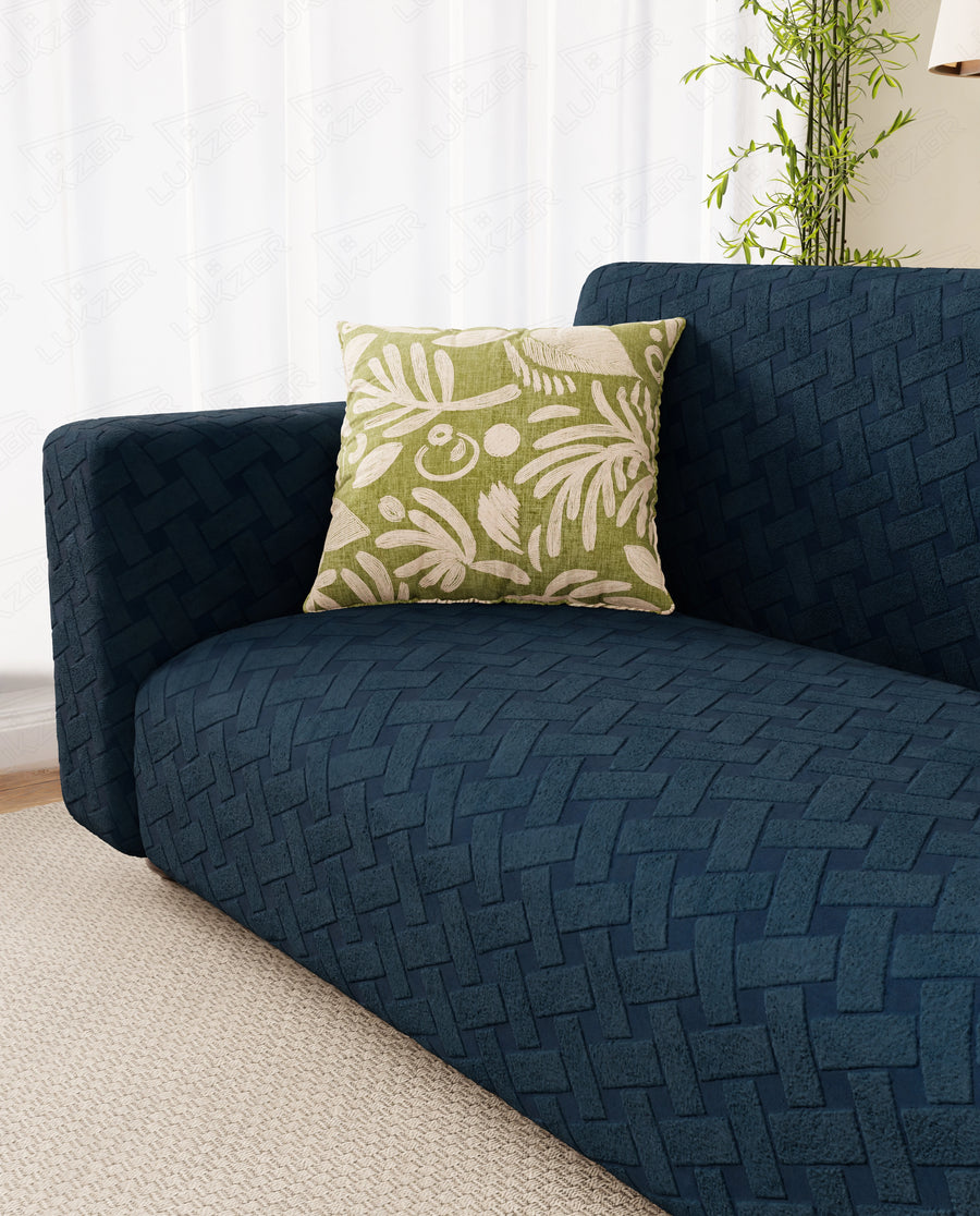 Lukzer Pastel Shades Textured Sofa Cover - Marine Blue Basket Weave (SC-117-01)