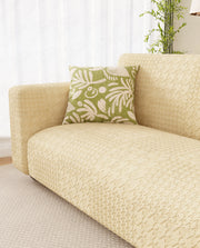 Lukzer Pastel Shades Textured Sofa Cover - Yellow Square Knit (SC-177-01)