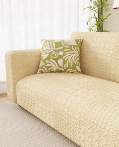 Lukzer Pastel Shades Textured Sofa Cover - Yellow Square Knit (SC-177-01)