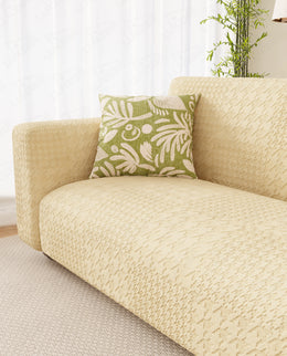 Lukzer Pastel Shades Textured Sofa Cover - Yellow Square Knit (SC-177-01)