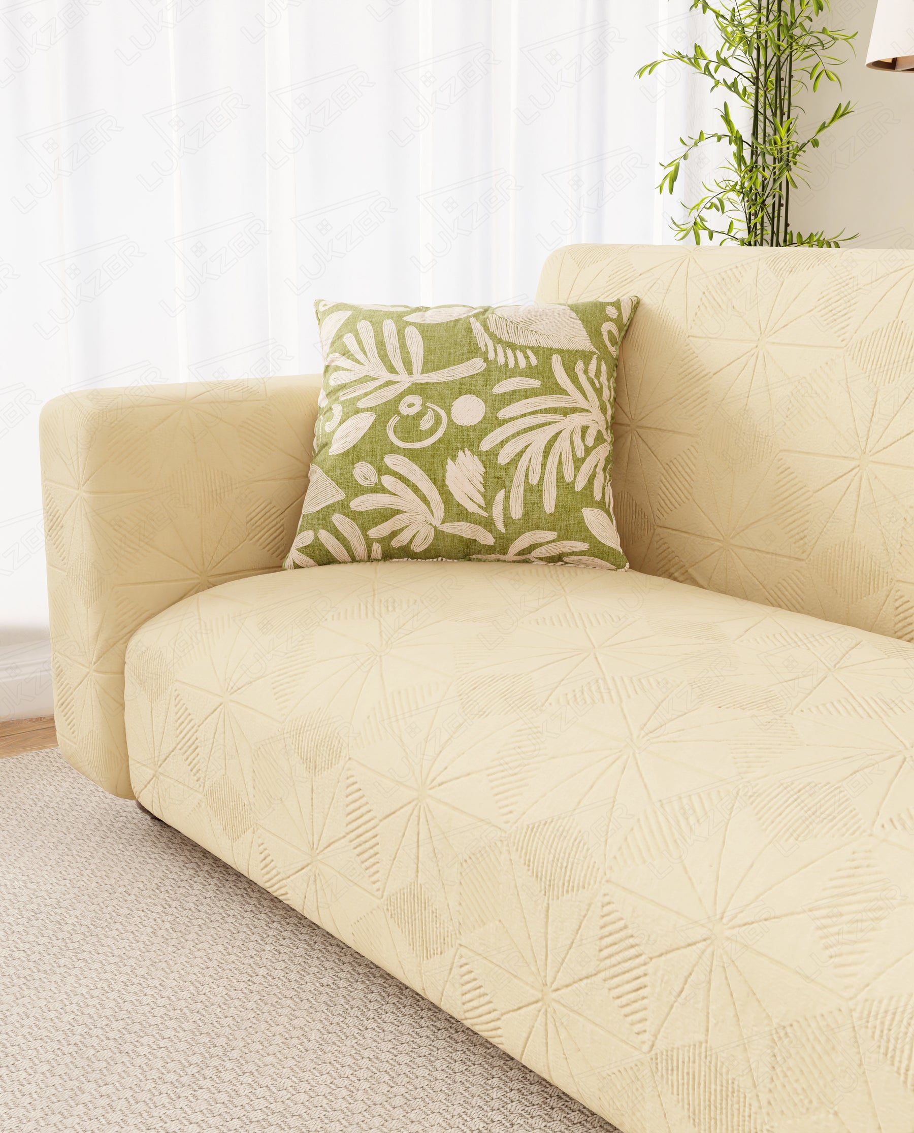 Lukzer Pastel Shades Textured Sofa Cover - Yellow Starlight Grid (SC-141-01)