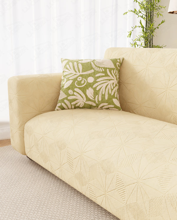 Lukzer Pastel Shades Textured Sofa Cover - Yellow Starlight Grid (SC-141-01)