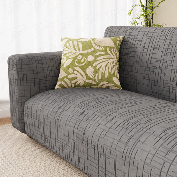 Lukzer Pastel Shades Textured Sofa Cover - Dark Grey Tangled Lines (SC-118-01)