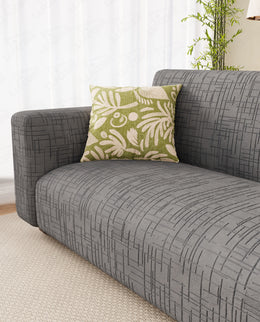 Lukzer Pastel Shades Textured Sofa Cover - Dark Grey Tangled Lines (SC-118-01)