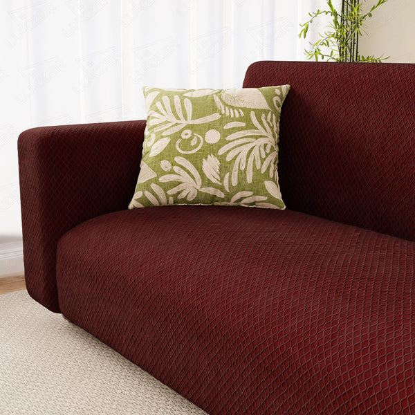 Lukzer Pastel Shades Textured Sofa Cover -  Deep Maroon Curved Diamond (SC-151-01)