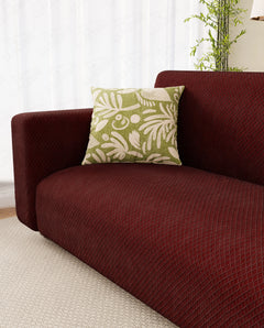 Lukzer Pastel Shades Textured Sofa Cover -  Deep Maroon Curved Diamond (SC-151-01)
