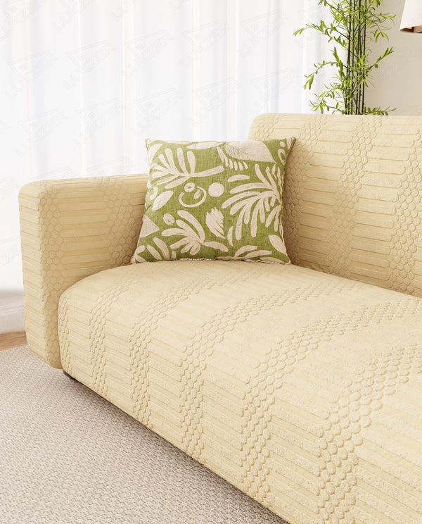 Lukzer Pastel Shades Textured Sofa Cover - Yellow Dotted Stripe (SC-070-01)