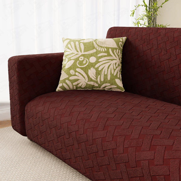 Lukzer Pastel Shades Textured Sofa Cover -  Deep Maroon Basket Weave (SC-116-01)