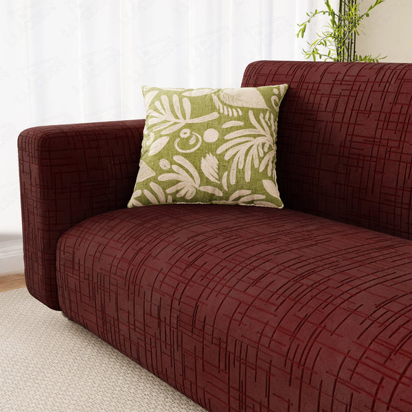 Lukzer Pastel Shades Textured Sofa Cover - Deep Maroon Tangled Lines (SC-123-01)