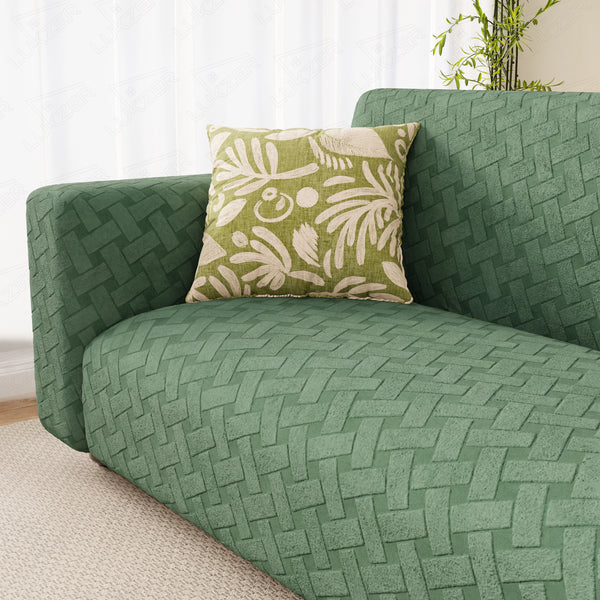 Lukzer Pastel Shades Textured Sofa Cover -  Green Basket Weave (SC-114-01)