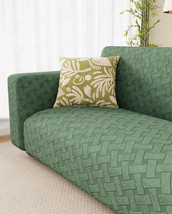 Lukzer Pastel Shades Textured Sofa Cover - Green Basket Weave (SC-114-01)