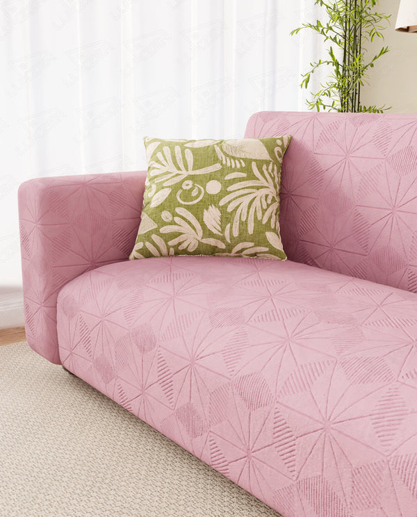 Lukzer Pastel Shades Textured Sofa Cover - Pink Starlight Grid (SC-144-01)