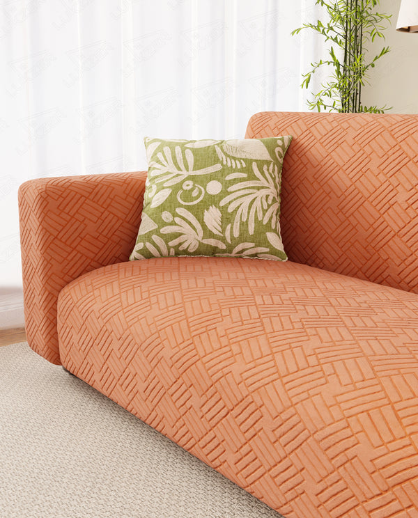 Lukzer Pastel Shades Textured Sofa Cover - Orange Abstract (SC-169-01)