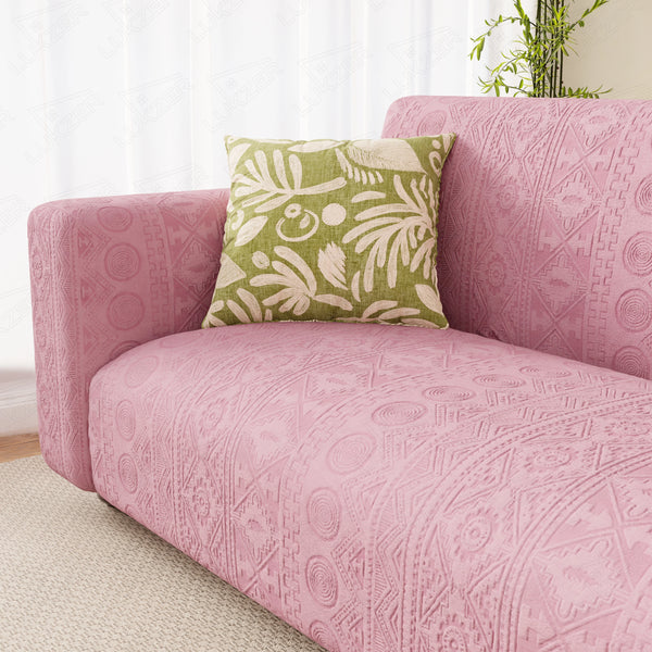 Lukzer Pastel Shades Textured Sofa Cover - Pink Tribal Design (SC-073-01)