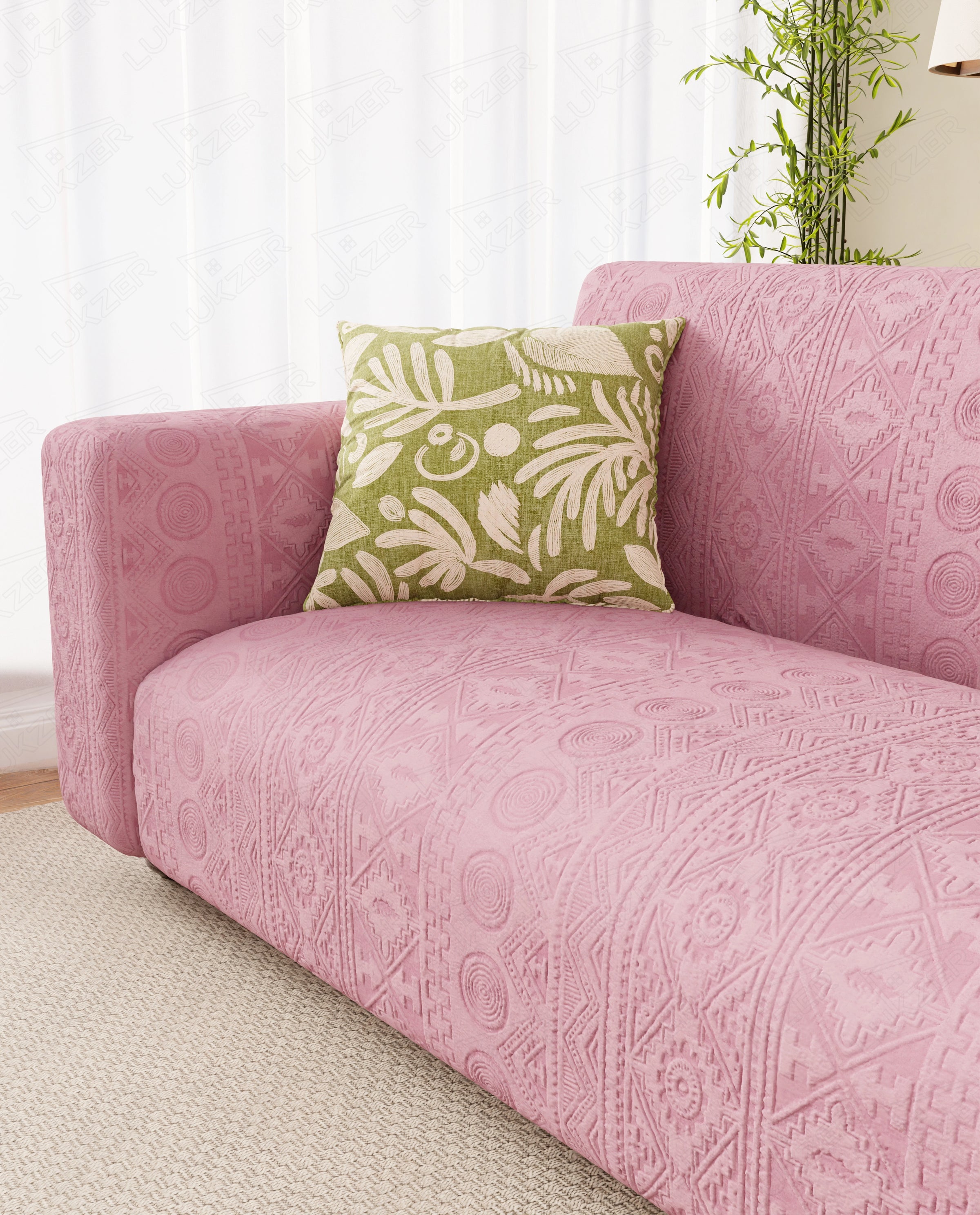 Lukzer Pastel Shades Textured Sofa Cover - Pink Tribal Design (SC-073-01)