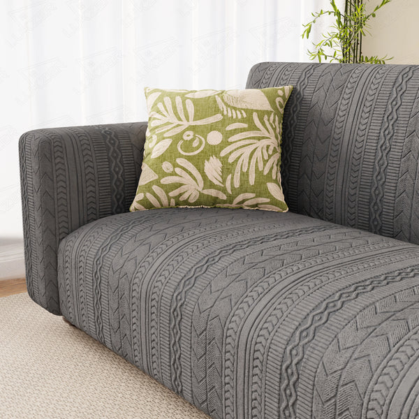 Lukzer Pastel Shades Textured Sofa Cover - Dark Grey Zigzag (SC-077-01)